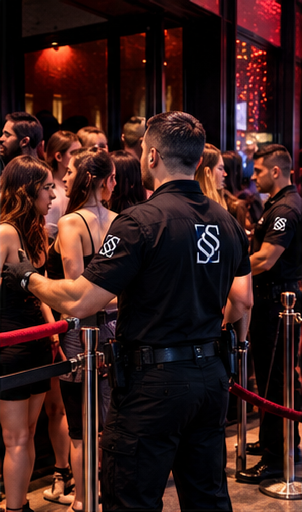 Licensed crowd controllers on the door of a Melbourne venue at night